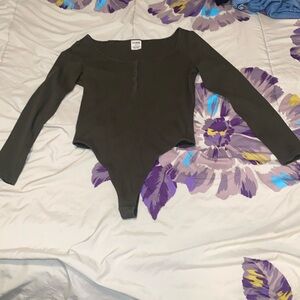 VS Pink Olive green thong henley bodysuit size Med.